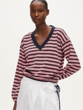 J. Crew Towel terry V-neck sweatshirt in stripe